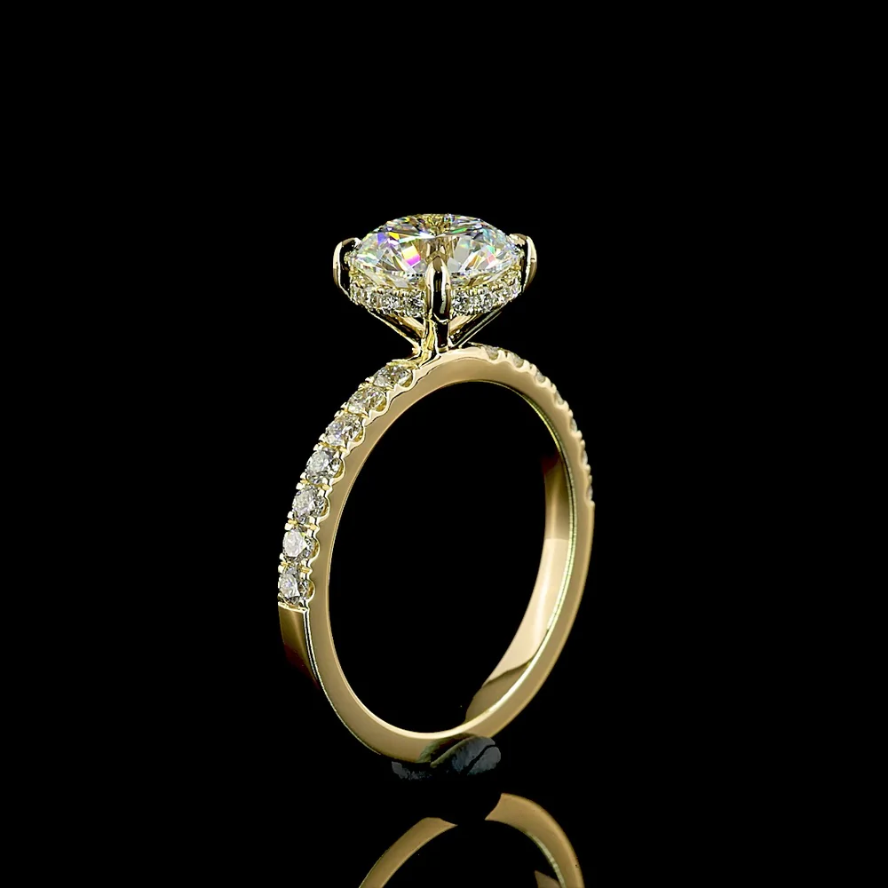 14K Yellow Gold Hidden Halo Engagement Ring with 2.03 Carat Round Brilliant Lab Diamond and Pavé Band - 2.50 Carats Total Diamond Weight - Covaloro Fine Jewelry - Image 4