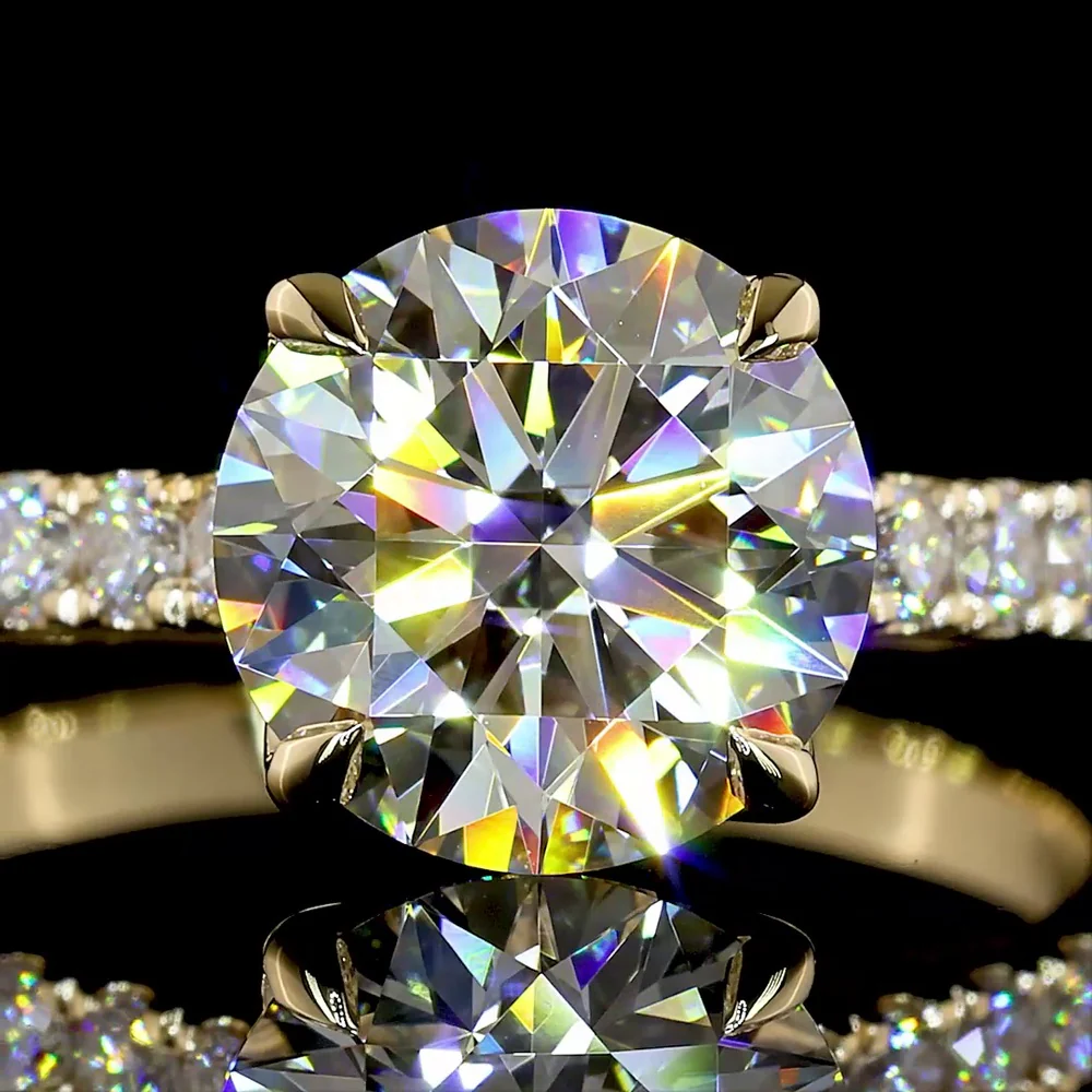 14K Yellow Gold Hidden Halo Engagement Ring with 2.53 Carat Round Brilliant Cut Lab Diamond and 0.49 Carat Accent Diamonds - 3.02 Total Carat Weight IGI Certified - Covaloro Fine Jewelry - Image 2