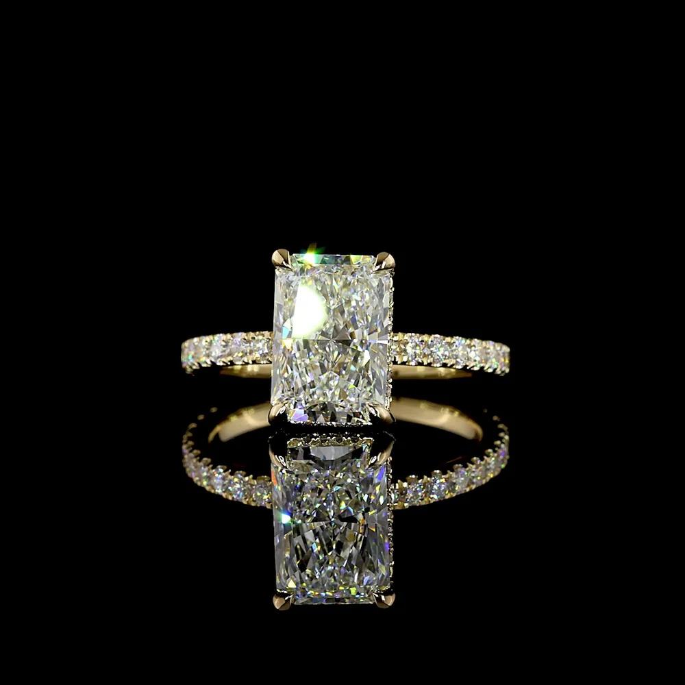 14K Yellow Gold Hidden Halo Engagement Ring with 2.64 Carat Radiant Cut Lab Diamond and 0.55 Carat Accent Diamonds - IGI Certified 3.19 Carat Total Weight - Covaloro Fine Jewelry
