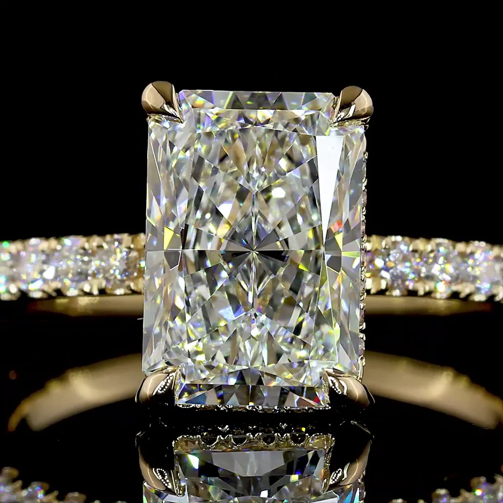 14K Yellow Gold Hidden Halo Engagement Ring with 2.64 Carat Radiant Cut Lab Diamond and 0.55 Carat Accent Diamonds - IGI Certified 3.19 Carat Total Weight - Covaloro Fine Jewelry - Image 2
