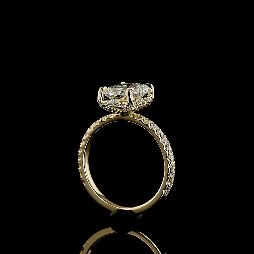 14K Yellow Gold Hidden Halo Engagement Ring with 2.64 Carat Radiant Cut Lab Diamond and 0.55 Carat Accent Diamonds - IGI Certified 3.19 Carat Total Weight - Covaloro Fine Jewelry - Image 3