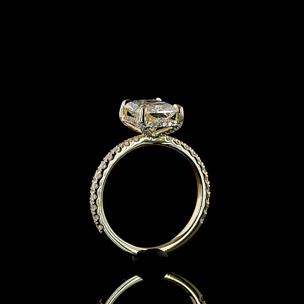 14K Yellow Gold Hidden Halo Engagement Ring with 2.64 Carat Radiant Cut Lab Diamond and 0.55 Carat Accent Diamonds - IGI Certified 3.19 Carat Total Weight - Covaloro Fine Jewelry - Image 4