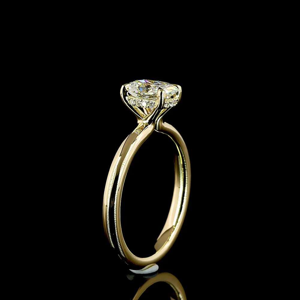 14K Yellow Gold Hidden Halo Ring with 1.01 Carat Cushion Brilliant Lab Diamond and 0.07 Carat Round Diamond Accents - IGI Certified D VS1 - Covaloro Fine Jewelry - Image 4