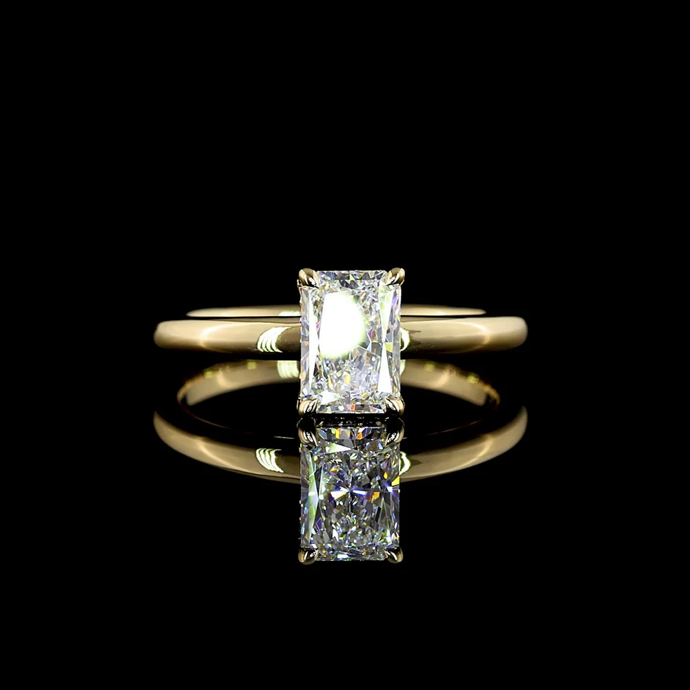 14K Yellow Gold Hidden Halo Ring with 1.01 Carat Radiant Cut Lab Diamond and 0.06 Carat Accent Diamonds IGI Certified - 1.07 Carat Total Weight - Covaloro Fine Jewelry