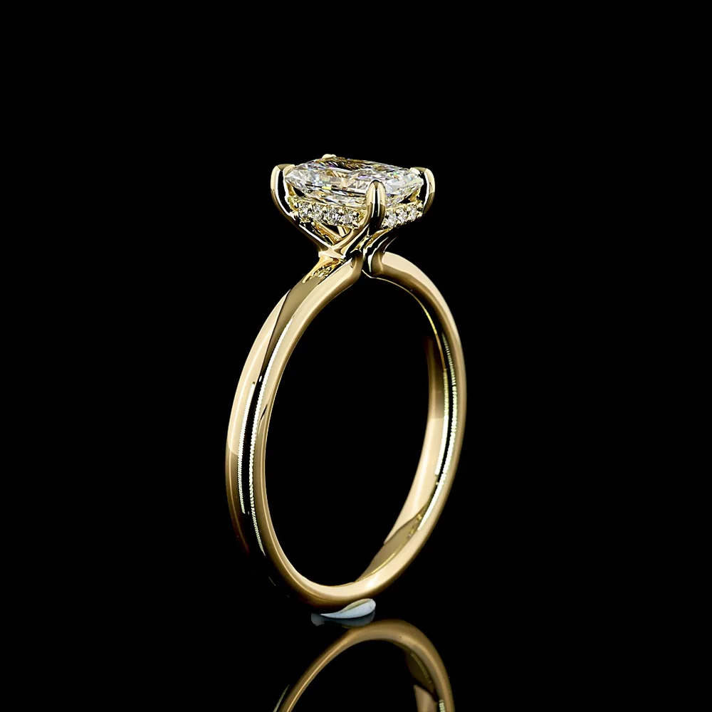 14K Yellow Gold Hidden Halo Ring with 1.01 Carat Radiant Cut Lab Diamond and 0.06 Carat Accent Diamonds IGI Certified - 1.07 Carat Total Weight - Covaloro Fine Jewelry - Image 4