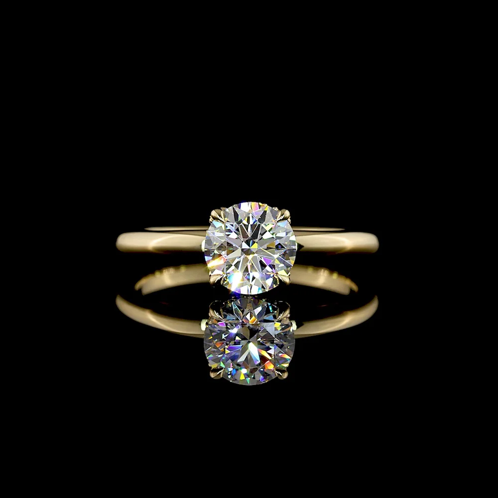 14K Yellow Gold Hidden Halo Ring with 1.02 Carat Round Brilliant D VVS2 Lab Diamond and 16 Accent Diamonds - 1.07 Carats Total Diamond Weight - Covaloro Fine Jewelry