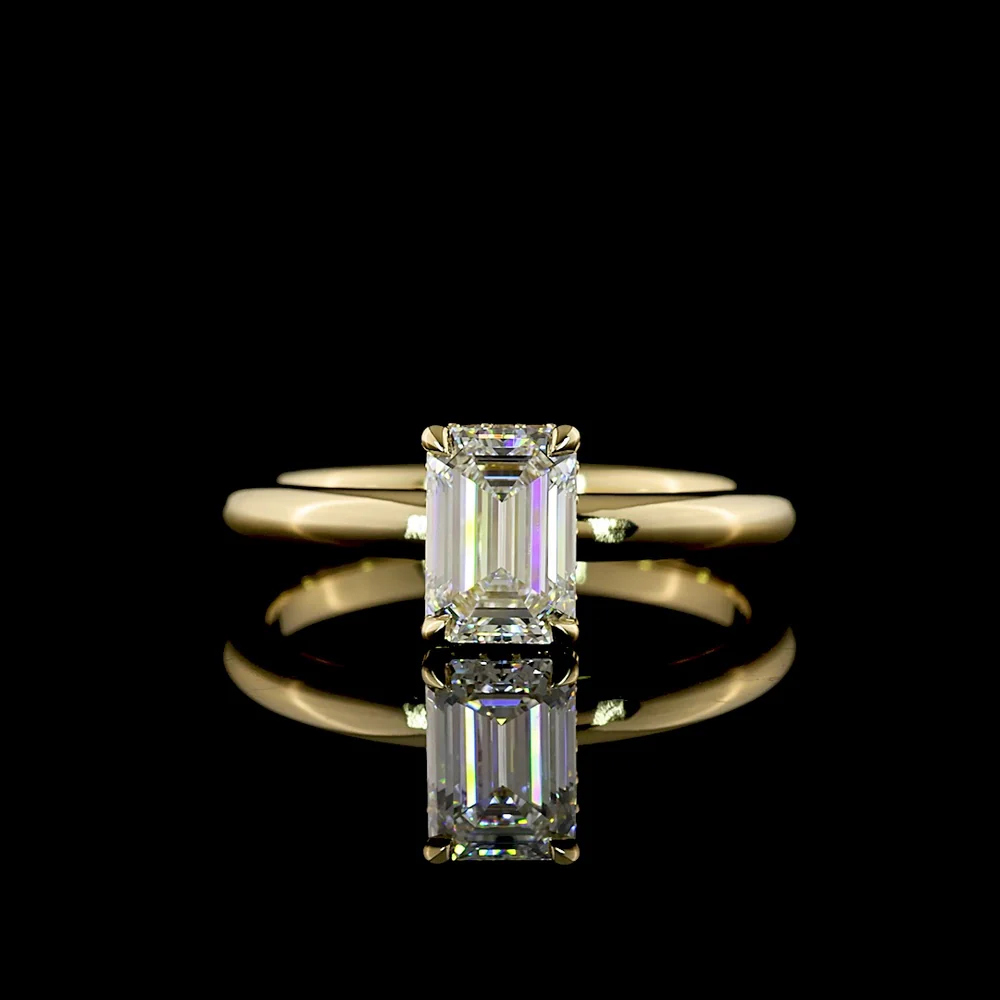 14K Yellow Gold Hidden Halo Ring with 1.03 Carat Emerald Cut Lab Diamond and 0.07 Carat Brilliant Cut Accents - 1.10 Carat Total Weight - Covaloro Fine Jewelry