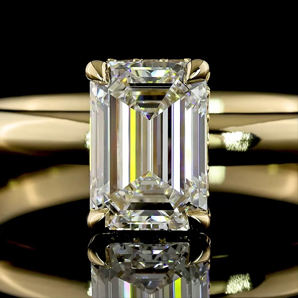 14K Yellow Gold Hidden Halo Ring with 1.03 Carat Emerald Cut Lab Diamond and 0.07 Carat Brilliant Cut Accents - 1.10 Carat Total Weight - Covaloro Fine Jewelry - Image 2