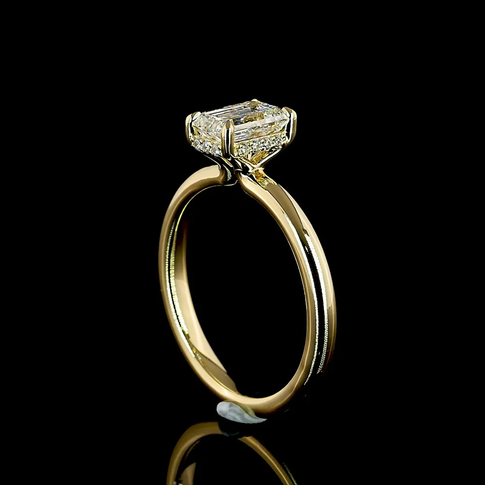 14K Yellow Gold Hidden Halo Ring with 1.03 Carat Emerald Cut Lab Diamond and 0.07 Carat Brilliant Cut Accents - 1.10 Carat Total Weight - Covaloro Fine Jewelry - Image 3