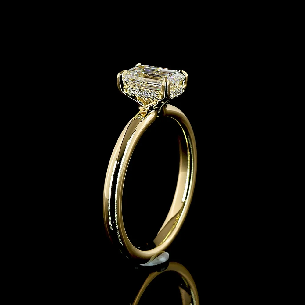 14K Yellow Gold Hidden Halo Ring with 1.03 Carat Emerald Cut Lab Diamond and 0.07 Carat Brilliant Cut Accents - 1.10 Carat Total Weight - Covaloro Fine Jewelry - Image 4
