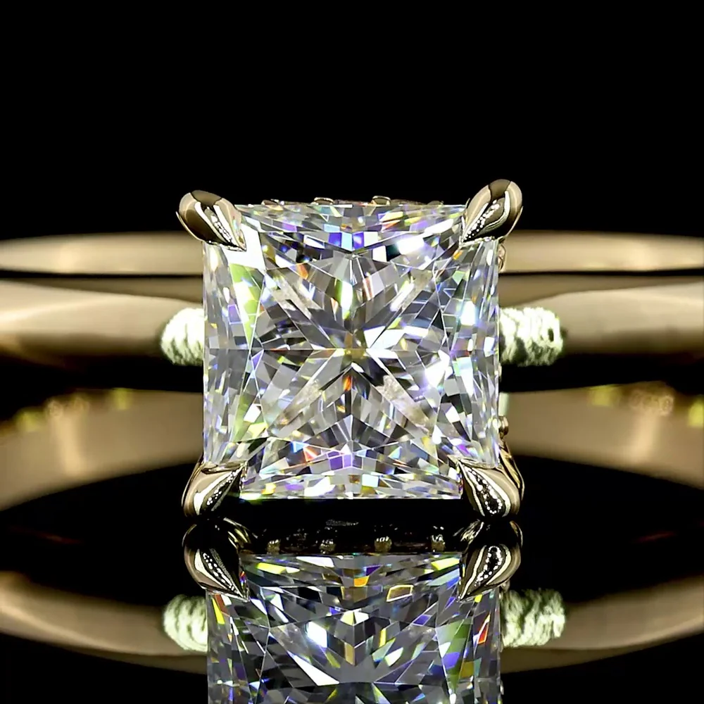 14K Yellow Gold Hidden Halo Ring with 1.03 Carat Princess Cut Lab Diamond and 0.05 Carat Brilliant Cut Accent Diamonds - 1.08 Carat Total Diamond Weight - Covaloro Fine Jewelry - Image 2