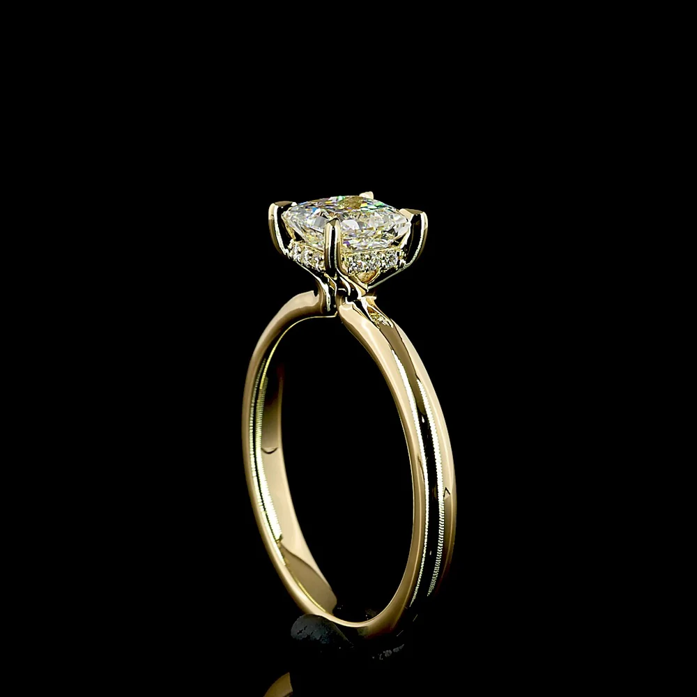14K Yellow Gold Hidden Halo Ring with 1.03 Carat Princess Cut Lab Diamond and 0.05 Carat Brilliant Cut Accent Diamonds - 1.08 Carat Total Diamond Weight - Covaloro Fine Jewelry - Image 3