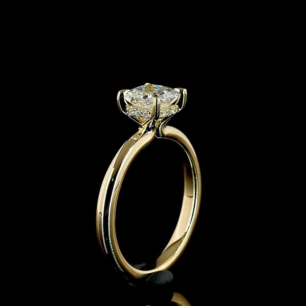 14K Yellow Gold Hidden Halo Ring with 1.03 Carat Princess Cut Lab Diamond and 0.05 Carat Brilliant Cut Accent Diamonds - 1.08 Carat Total Diamond Weight - Covaloro Fine Jewelry - Image 4