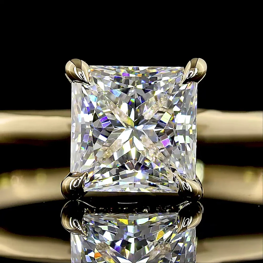 14K Yellow Gold Hidden Halo Ring with 1.08 Carats Princess Cut Lab Diamond and 0.05 Carats Brilliant Cut Lab Diamonds - 1.13 Carats Total Diamond Weight - IGI Certified E VVS2 - Covaloro Fine Jewelry - Image 2