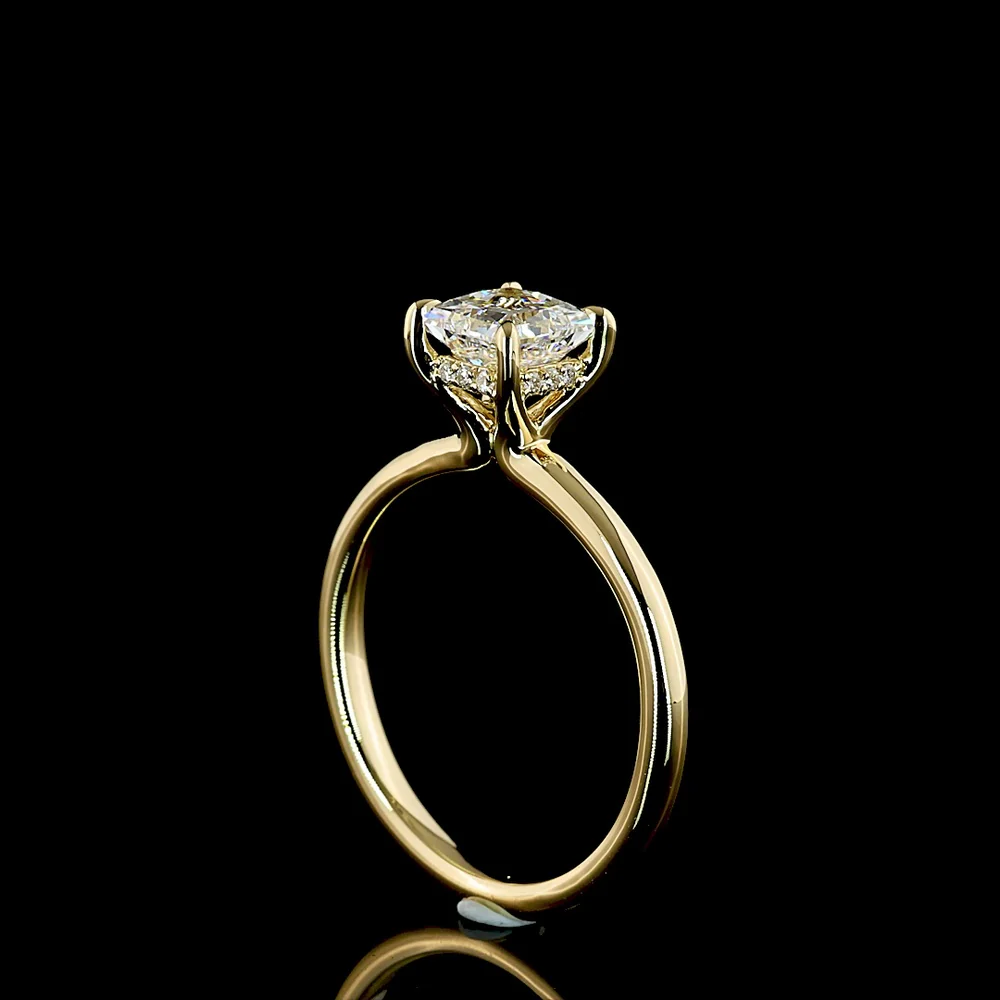 14K Yellow Gold Hidden Halo Ring with 1.08 Carats Princess Cut Lab Diamond and 0.05 Carats Brilliant Cut Lab Diamonds - 1.13 Carats Total Diamond Weight - IGI Certified E VVS2 - Covaloro Fine Jewelry - Image 3