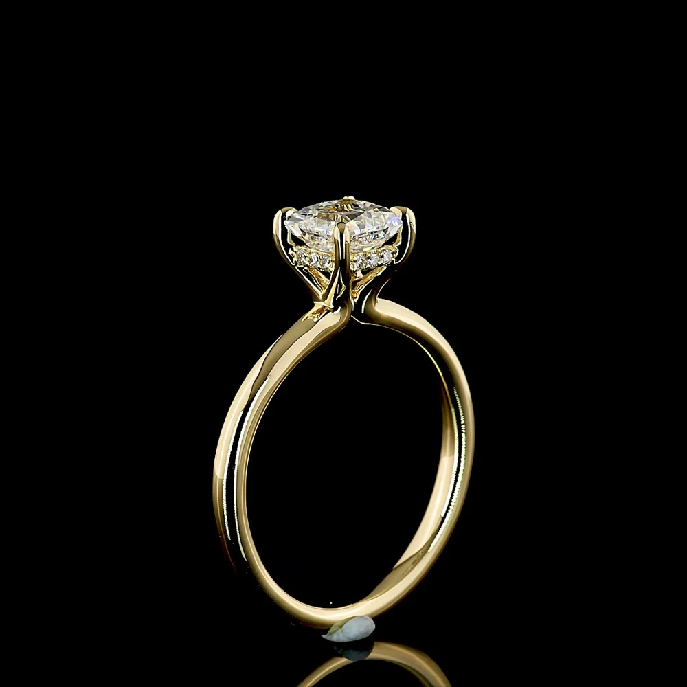 14K Yellow Gold Hidden Halo Ring with 1.08 Carats Princess Cut Lab Diamond and 0.05 Carats Brilliant Cut Lab Diamonds - 1.13 Carats Total Diamond Weight - IGI Certified E VVS2 - Covaloro Fine Jewelry - Image 4