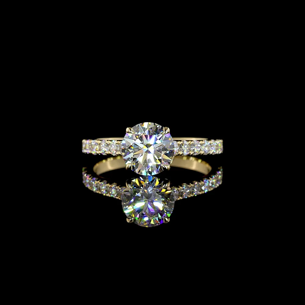 14K Yellow Gold Hidden Halo Ring with 1.52 Carat Round D VVS1 Lab Diamond and Diamond Band - 1.94 Carat Total Diamond Weight - Covaloro Fine Jewelry