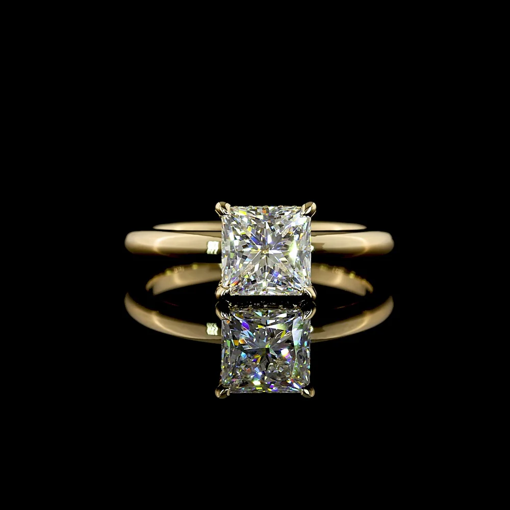 14K Yellow Gold Hidden Halo Ring with 1.54 Carat Princess Cut Lab Diamond and 0.06 Carat Brilliant Cut Diamond Accents - IGI Certified E VS1 - Covaloro Fine Jewelry