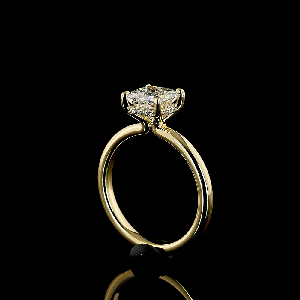 14K Yellow Gold Hidden Halo Ring with 1.54 Carat Princess Cut Lab Diamond and 0.06 Carat Brilliant Cut Diamond Accents - IGI Certified E VS1 - Covaloro Fine Jewelry - Image 3