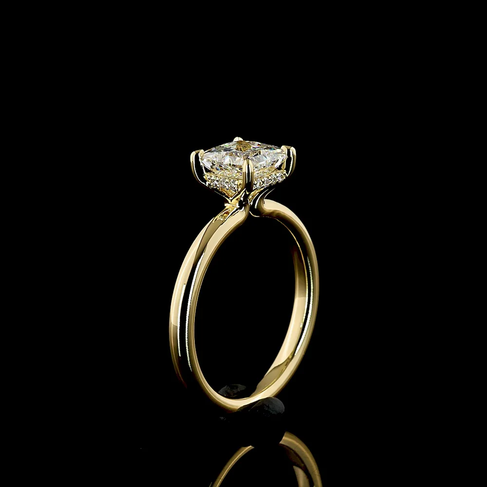 14K Yellow Gold Hidden Halo Ring with 1.54 Carat Princess Cut Lab Diamond and 0.06 Carat Brilliant Cut Diamond Accents - IGI Certified E VS1 - Covaloro Fine Jewelry - Image 4