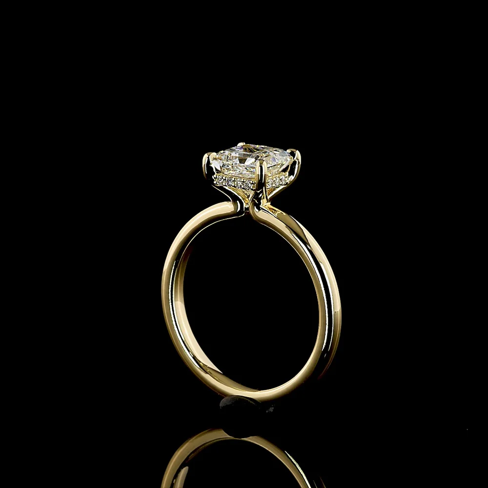14K Yellow Gold Hidden Halo Ring with 1.54 Carats Princess Cut Lab Diamond and 0.06 Carats Round Brilliant Accents - 1.6 Carats Total Diamond Weight - IGI Certified - Covaloro Fine Jewelry - Image 3