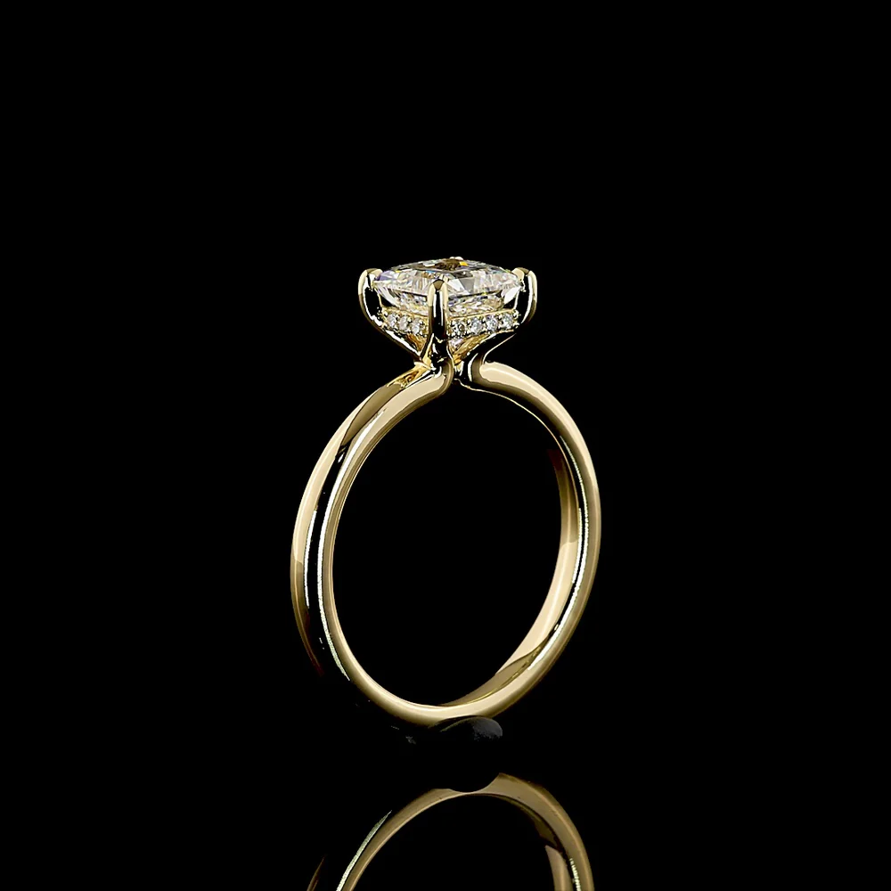 14K Yellow Gold Hidden Halo Ring with 1.54 Carats Princess Cut Lab Diamond and 0.06 Carats Round Brilliant Accents - 1.6 Carats Total Diamond Weight - IGI Certified - Covaloro Fine Jewelry - Image 4