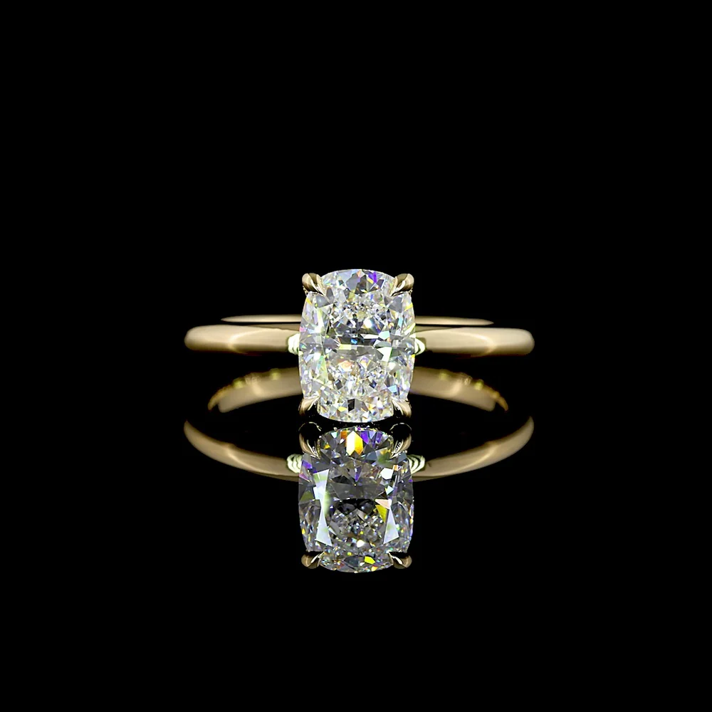 14K Yellow Gold Hidden Halo Ring with 1.57 Carat Cushion Brilliant Cut Lab Diamond and 0.08 Carat Round Brilliant Accent Diamonds - 1.65 Total Carat Weight - Covaloro Fine Jewelry