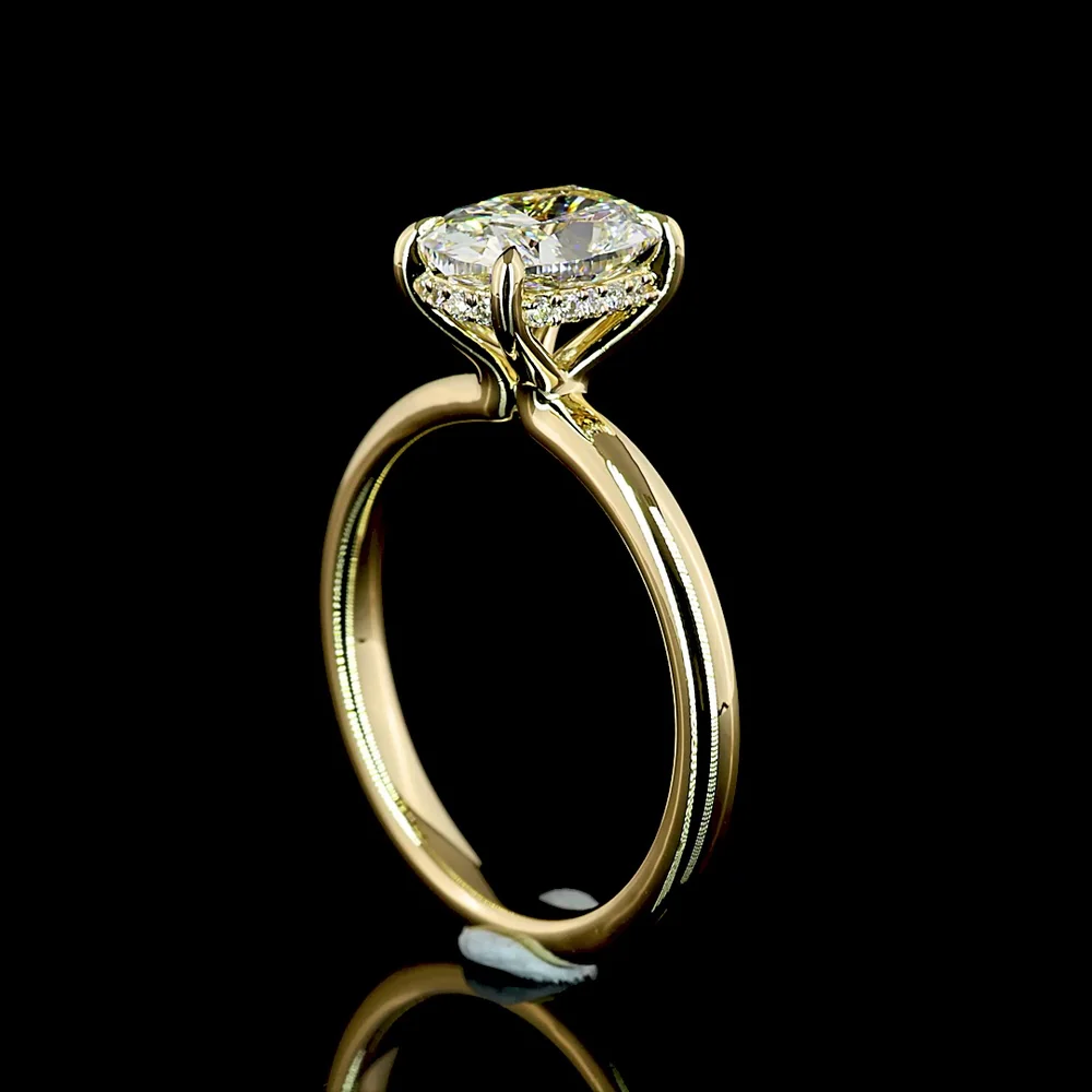 14K Yellow Gold Hidden Halo Ring with 1.57 Carat Cushion Brilliant Cut Lab Diamond and 0.08 Carat Round Brilliant Accent Diamonds - 1.65 Total Carat Weight - Covaloro Fine Jewelry - Image 3