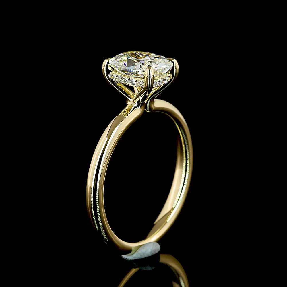 14K Yellow Gold Hidden Halo Ring with 1.57 Carat Cushion Brilliant Cut Lab Diamond and 0.08 Carat Round Brilliant Accent Diamonds - 1.65 Total Carat Weight - Covaloro Fine Jewelry - Image 4