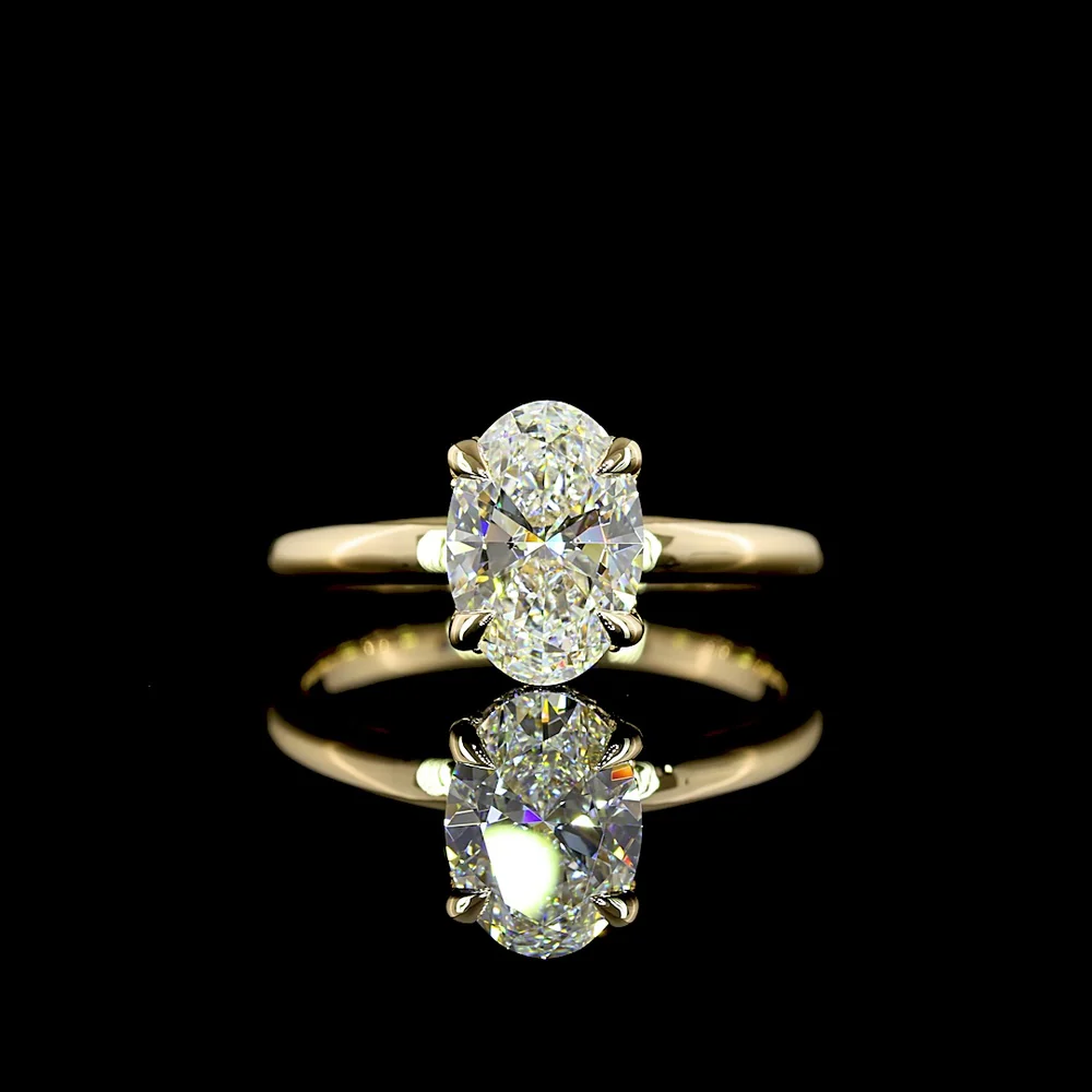 14K Yellow Gold Hidden Halo Ring with 1.65 Carats Total Weight Oval Cut Lab Diamond - D VVS1 Center with Brilliant Cut Accents - Covaloro Fine Jewelry
