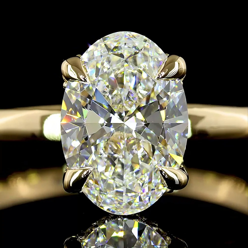 14K Yellow Gold Hidden Halo Ring with 1.65 Carats Total Weight Oval Cut Lab Diamond - D VVS1 Center with Brilliant Cut Accents - Covaloro Fine Jewelry - Image 2
