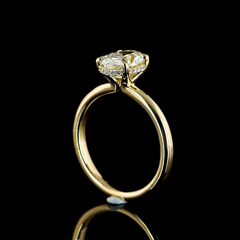14K Yellow Gold Hidden Halo Ring with 1.65 Carats Total Weight Oval Cut Lab Diamond - D VVS1 Center with Brilliant Cut Accents - Covaloro Fine Jewelry - Image 3