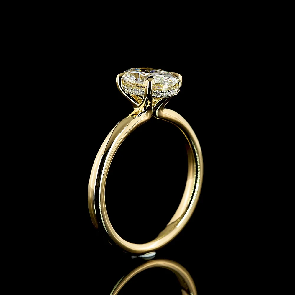 14K Yellow Gold Hidden Halo Ring with 1.65 Carats Total Weight Oval Cut Lab Diamond - D VVS1 Center with Brilliant Cut Accents - Covaloro Fine Jewelry - Image 4