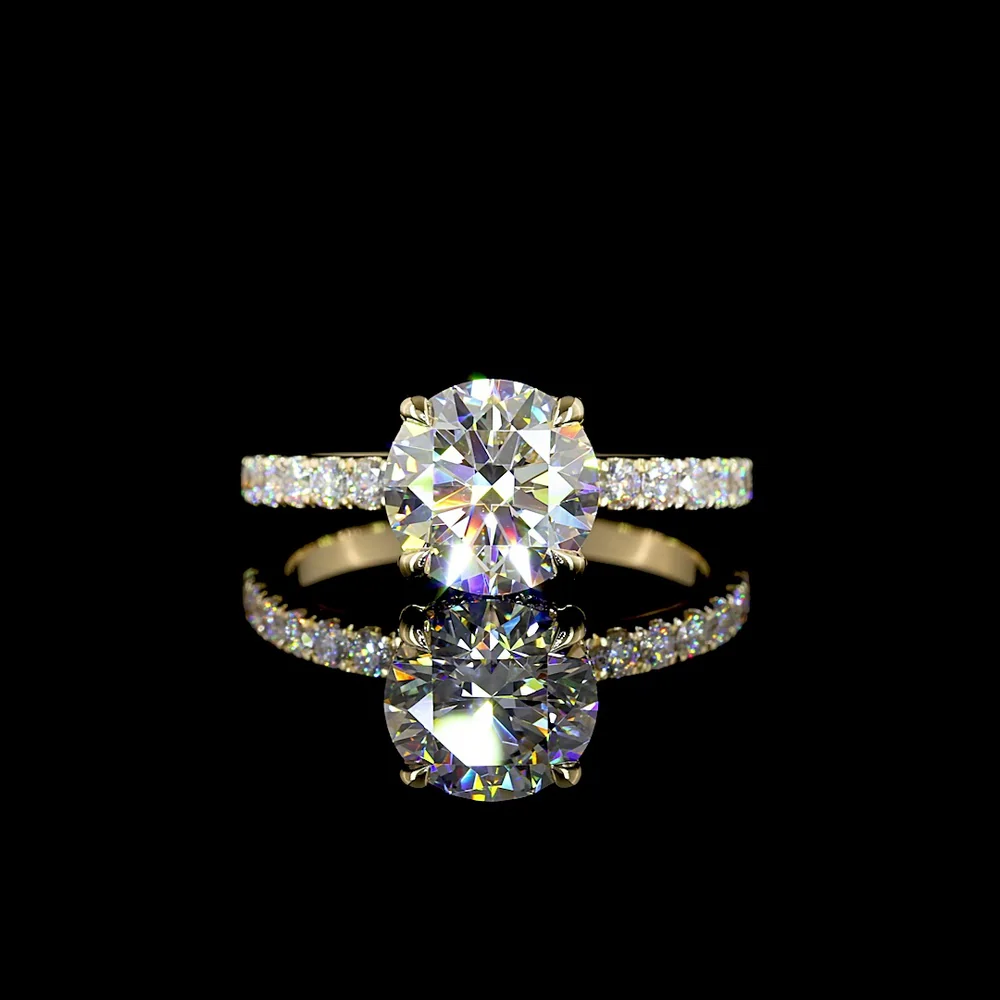 14K Yellow Gold Hidden Halo Ring with 2.02 Carat Round Brilliant Cut Lab Diamond and E-F VS1 Clarity - 2.49 Total Carat Weight - Covaloro Fine Jewelry