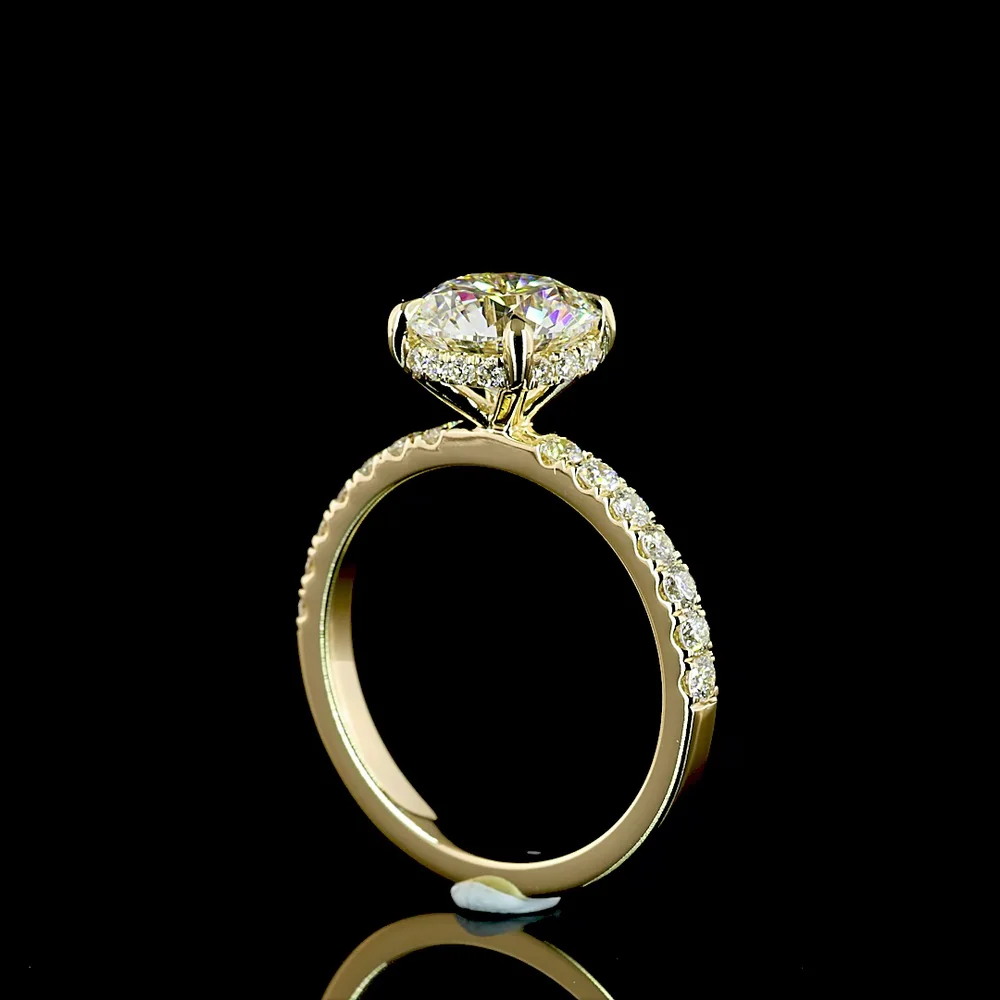 14K Yellow Gold Hidden Halo Ring with 2.02 Carat Round Brilliant Cut Lab Diamond and E-F VS1 Clarity - 2.49 Total Carat Weight - Covaloro Fine Jewelry - Image 3