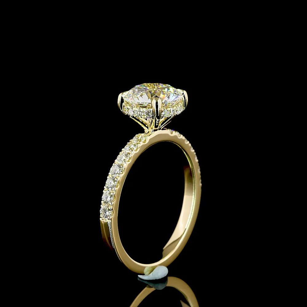 14K Yellow Gold Hidden Halo Ring with 2.02 Carat Round Brilliant Cut Lab Diamond and E-F VS1 Clarity - 2.49 Total Carat Weight - Covaloro Fine Jewelry - Image 4