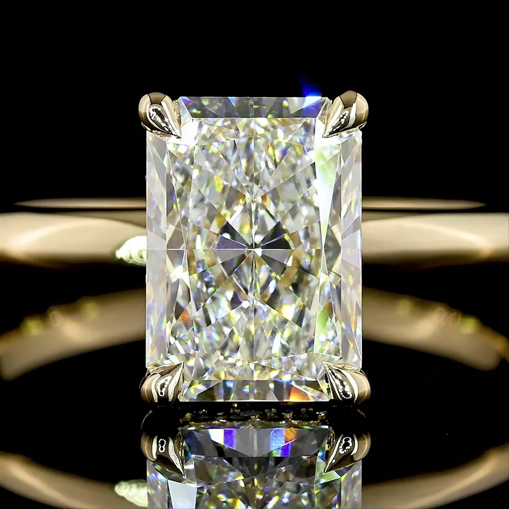 14K Yellow Gold Hidden Halo Ring with 2.07 Carat Radiant Cut Lab Diamond & 0.08 Carat Brilliant Cut Diamond Halo - IGI Certified E VVS2 - 2.15 Total Carat Weight - Covaloro Fine Jewelry - Image 2