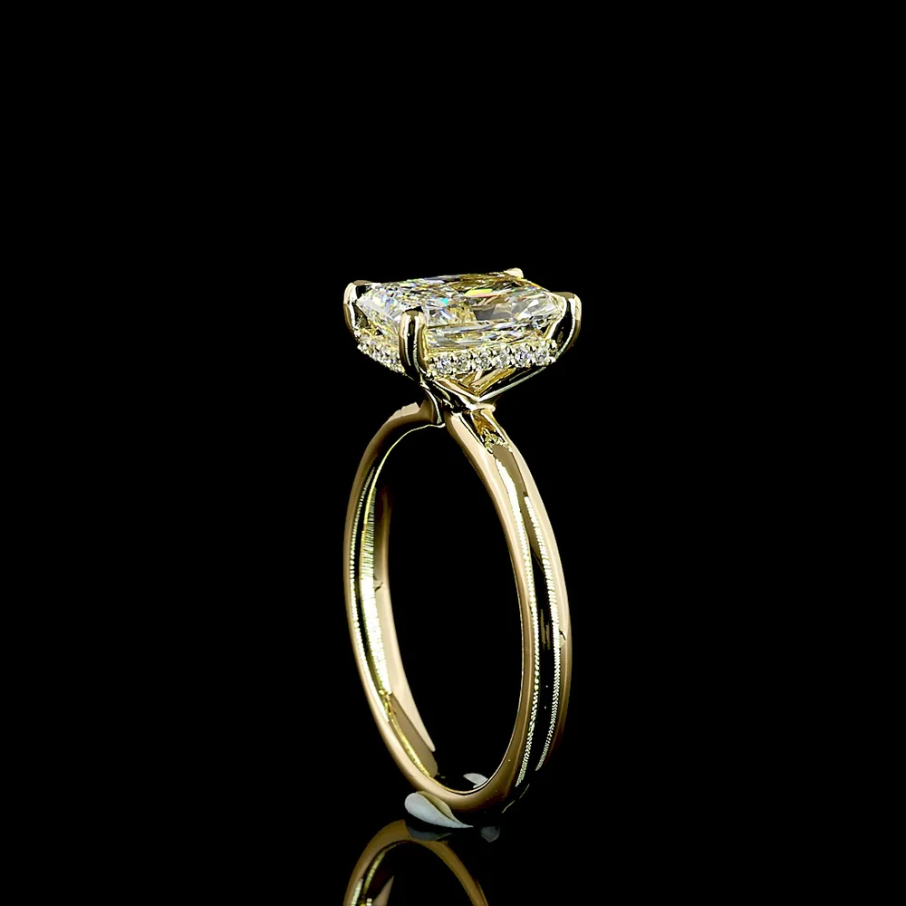 14K Yellow Gold Hidden Halo Ring with 2.07 Carat Radiant Cut Lab Diamond & 0.08 Carat Brilliant Cut Diamond Halo - IGI Certified E VVS2 - 2.15 Total Carat Weight - Covaloro Fine Jewelry - Image 3