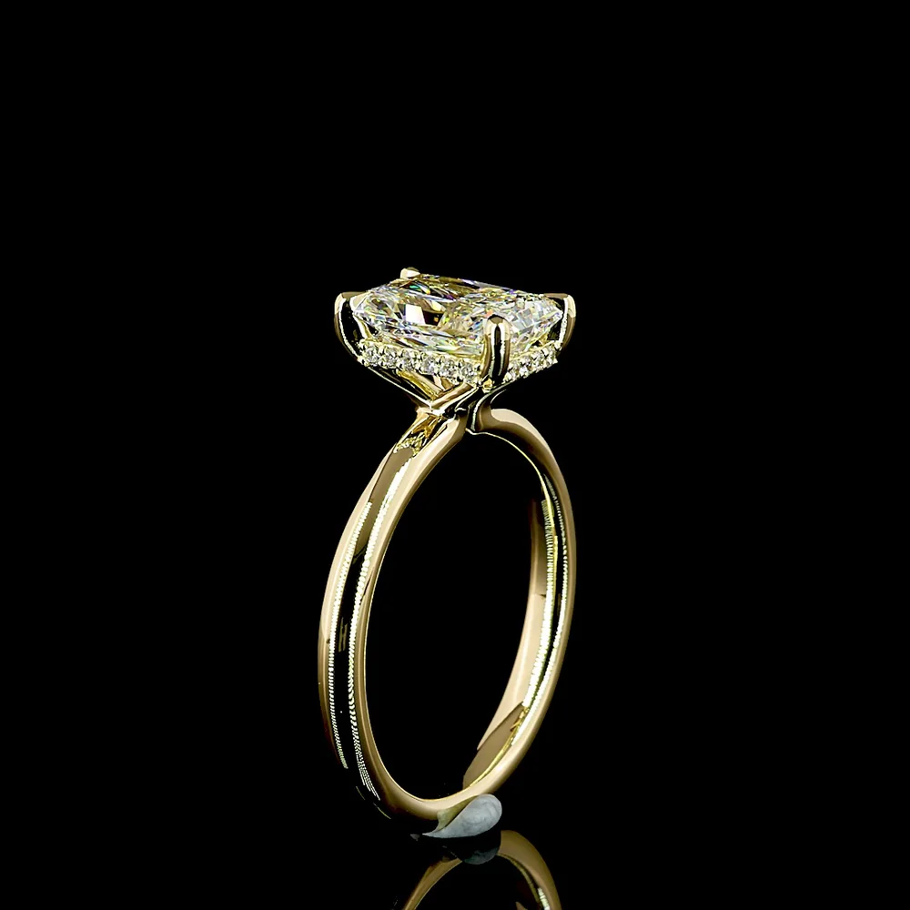 14K Yellow Gold Hidden Halo Ring with 2.07 Carat Radiant Cut Lab Diamond & 0.08 Carat Brilliant Cut Diamond Halo - IGI Certified E VVS2 - 2.15 Total Carat Weight - Covaloro Fine Jewelry - Image 4