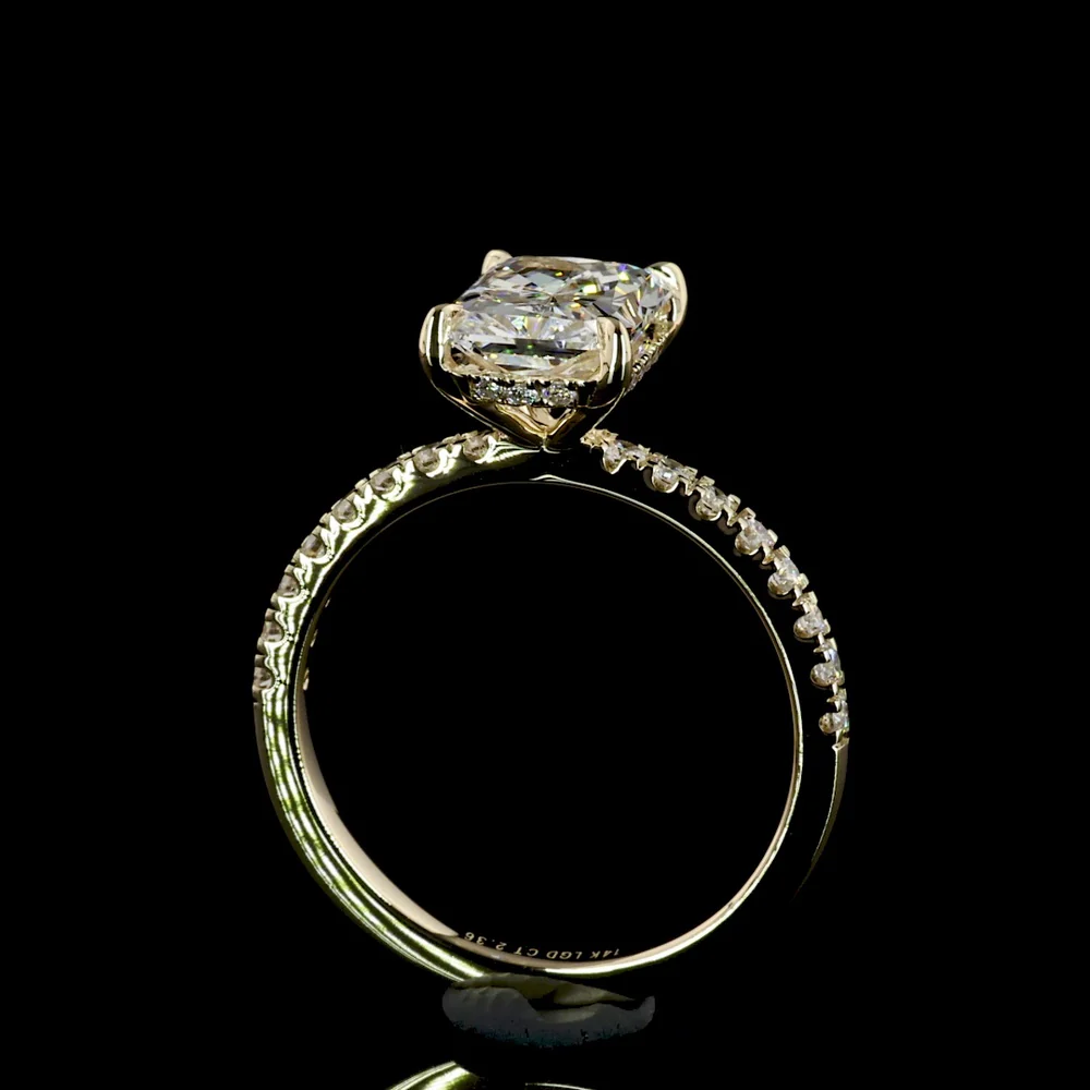 14K Yellow Gold Hidden Halo Ring with 2.13 Carat Radiant Cut Lab Diamond and 0.75 Carat Total Accent Diamonds - GIA Certified E VS1 - Covaloro Fine Jewelry - Image 4