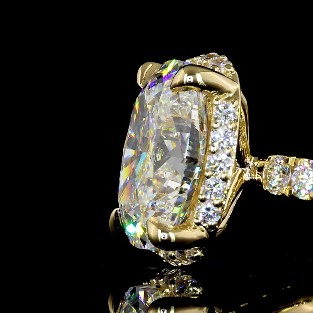 14K Yellow Gold Hidden Halo Ring with 2.55 Carat Cushion Brilliant Cut Lab Diamond Center and 0.44 Carat Round Diamond Accents - GIA Certified E VVS2 - Covaloro Fine Jewelry - Image 4