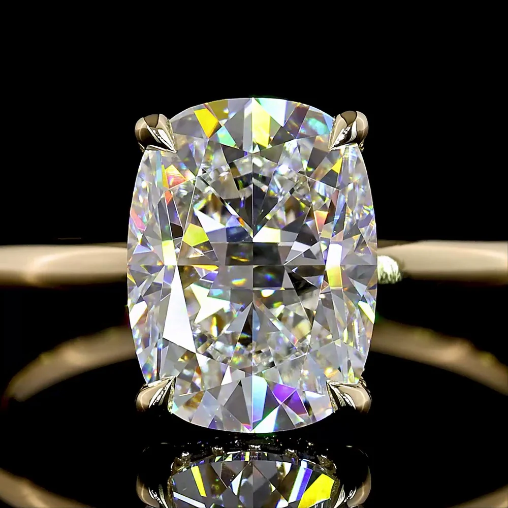 14K Yellow Gold Hidden Halo Ring with 2.55 Carat Cushion Brilliant Lab Diamond and 0.10 Carat Lab Diamond Accents - IGI Certified E-F VS1 - Covaloro Fine Jewelry - Image 2