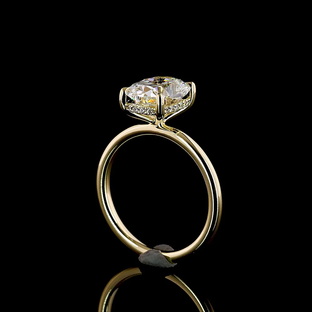 14K Yellow Gold Hidden Halo Ring with 2.55 Carat Cushion Brilliant Lab Diamond and 0.10 Carat Lab Diamond Accents - IGI Certified E-F VS1 - Covaloro Fine Jewelry - Image 3