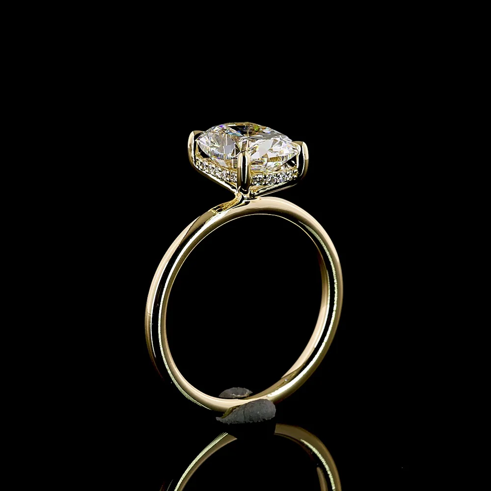 14K Yellow Gold Hidden Halo Ring with 2.55 Carat Cushion Brilliant Lab Diamond and 0.10 Carat Lab Diamond Accents - IGI Certified E-F VS1 - Covaloro Fine Jewelry - Image 4