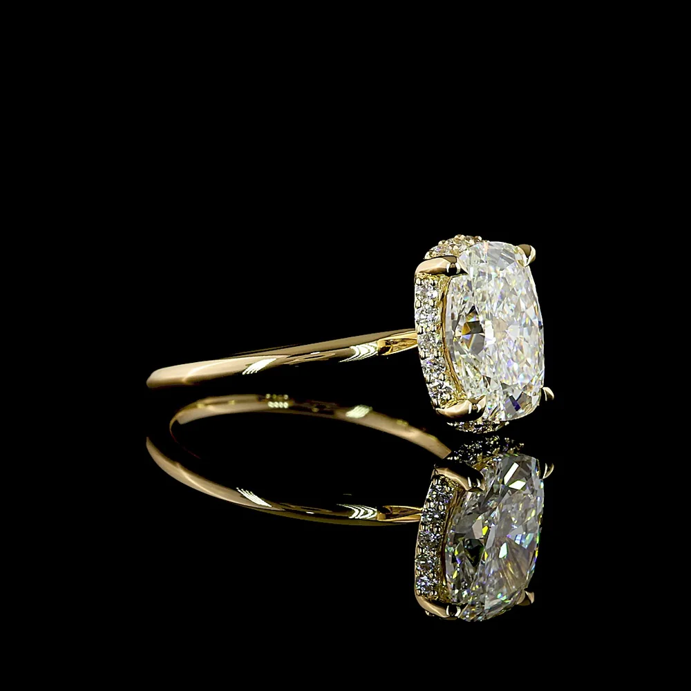 14K Yellow Gold Hidden Halo Ring with 2.60 Carat Cushion Brilliant Cut Lab Diamond and 0.19 Carat Round Diamond Accents - IGI Certified - Covaloro Fine Jewelry - Image 2