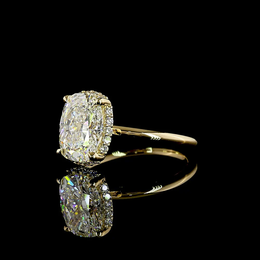 14K Yellow Gold Hidden Halo Ring with 2.60 Carat Cushion Brilliant Cut Lab Diamond and 0.19 Carat Round Diamond Accents - IGI Certified - Covaloro Fine Jewelry - Image 3