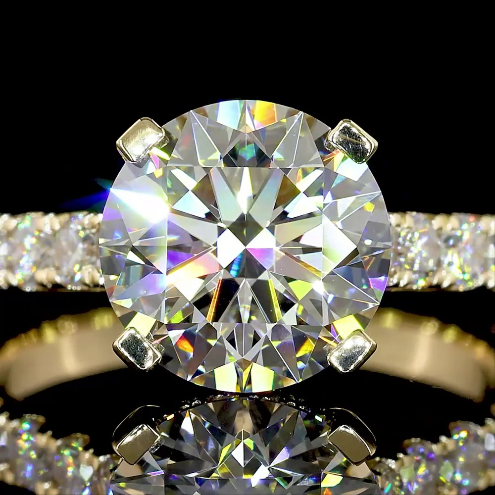 14K Yellow Gold Hidden Halo Ring with 3.02 Carat Round Lab Diamond and 1.08 Carat Accent Lab Diamonds - 4.10 Carat Total Diamond Weight - Covaloro Fine Jewelry - Image 2