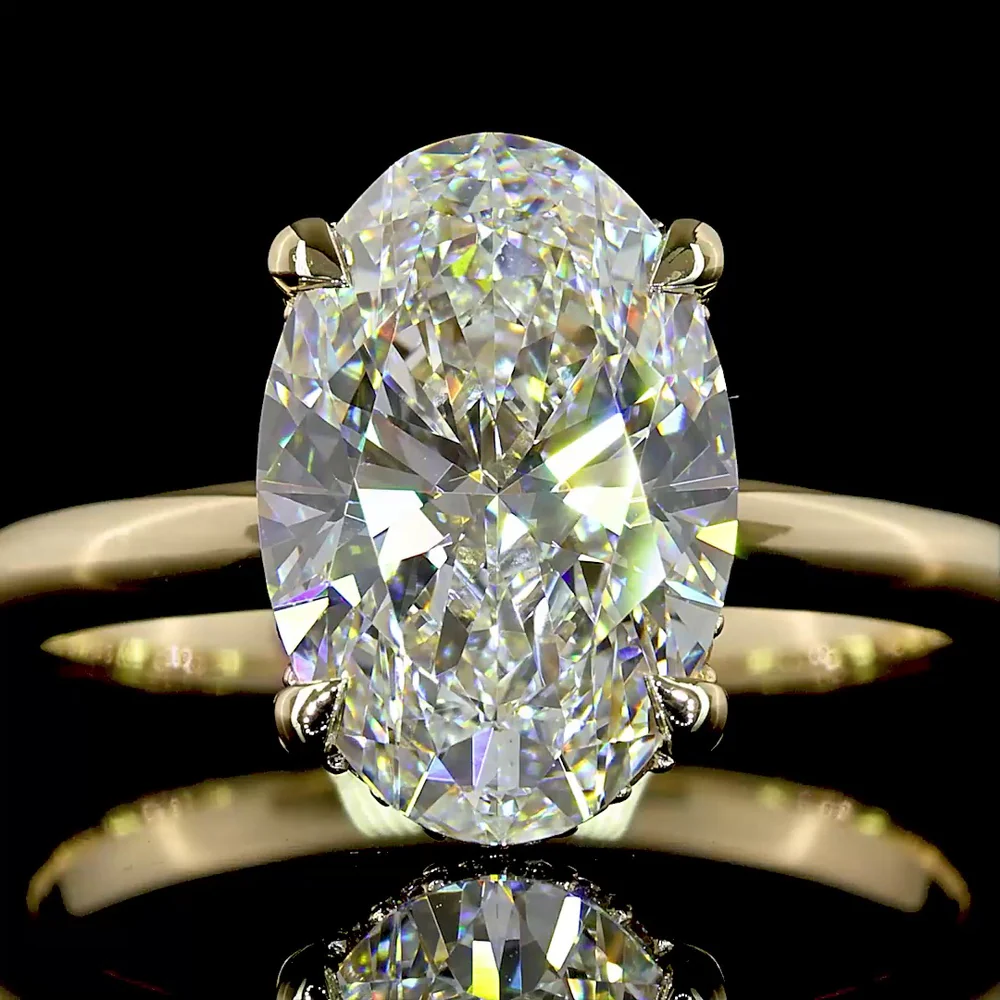 14K Yellow Gold Hidden Halo Ring with 3.04 Carat Oval Cut Lab Diamond and 0.09 Carat Accent Diamonds - IGI Certified E VVS2 - Covaloro Fine Jewelry - Image 2