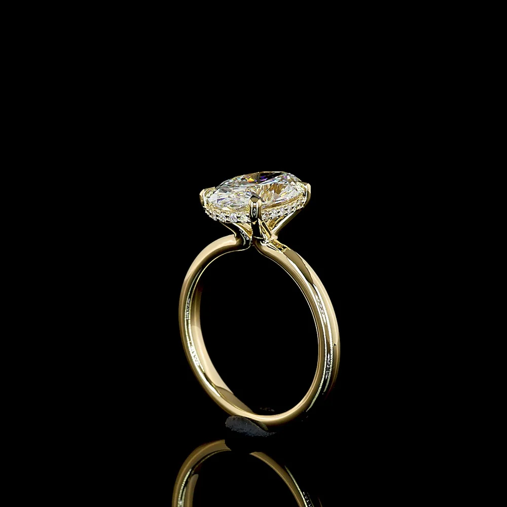 14K Yellow Gold Hidden Halo Ring with 3.04 Carat Oval Cut Lab Diamond and 0.09 Carat Accent Diamonds - IGI Certified E VVS2 - Covaloro Fine Jewelry - Image 3
