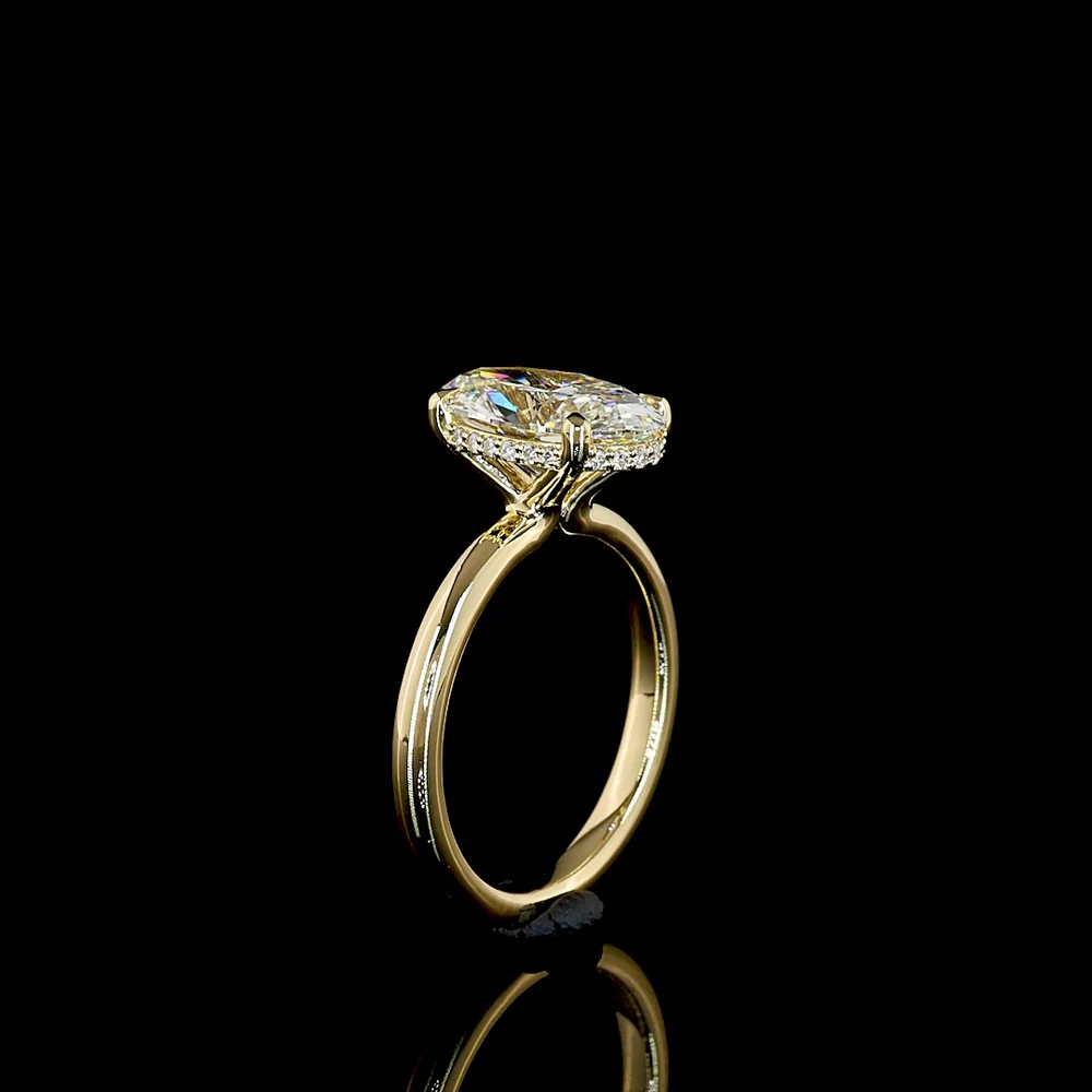 14K Yellow Gold Hidden Halo Ring with 3.04 Carat Oval Cut Lab Diamond and 0.09 Carat Accent Diamonds - IGI Certified E VVS2 - Covaloro Fine Jewelry - Image 4